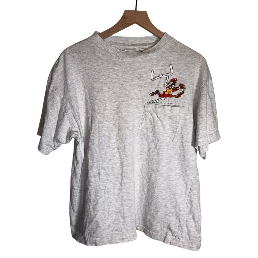 VINTAGE DISNEY STORE embroidered crewneck pocket tee w Goofy Design M